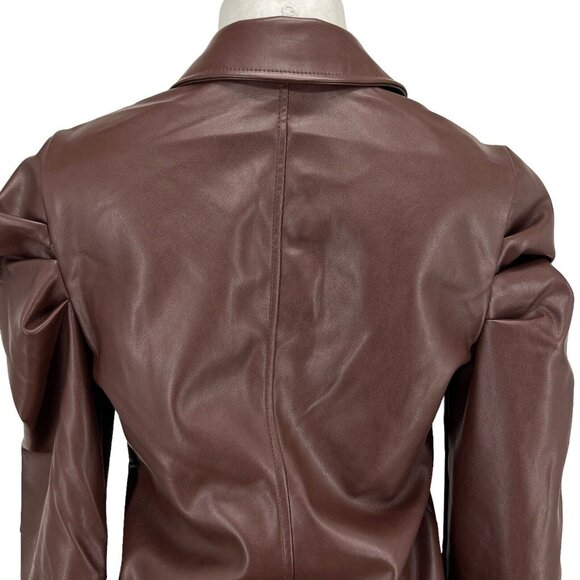 7 For All Mankind Women's Brown Top Size Small Faux Leather Puff Long Sleeve NWT - Picture 4 of 13